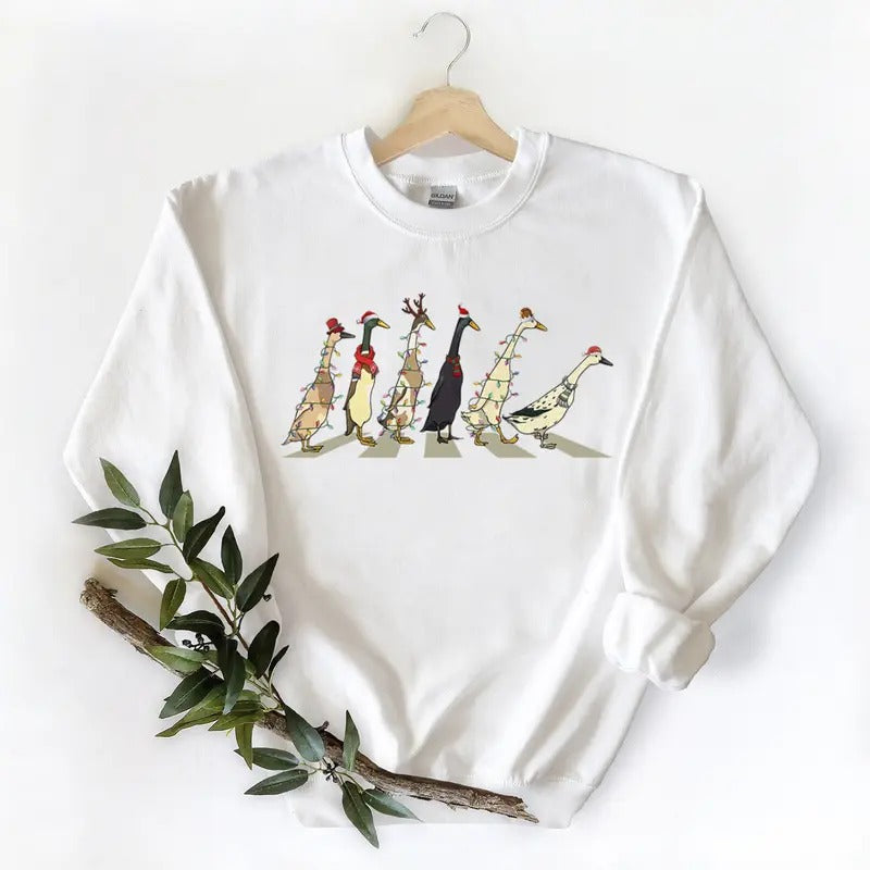 Christmas Mallard Duck Walking Sweatshirt, Merry Gifts Santa Duck for Women Men Unisex Duck Animal T-shirt Hoodie cotton Fabric Menswear