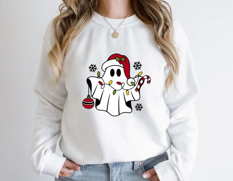 Christmas Santa Sweatshirts, Ghost Santa Hoodie, Cute Christmas Sweatshirt, Merry Christmas Sweatshirt, Xmas Holiday Gift, Ghost Sweatshirts