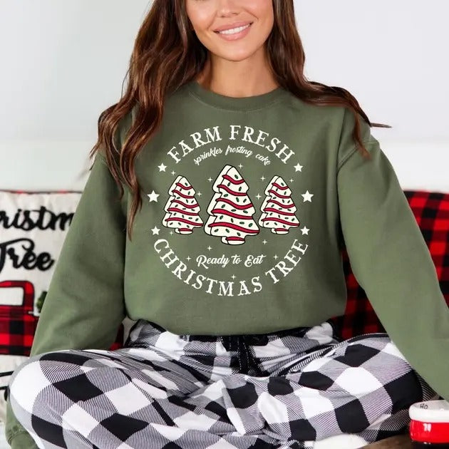 Christmas Tree Sweatshirt, Farm Fresh Christmas Tree Cake Shirt, Christmas Cake Sweatshirt, Tree Cake Sweater Christmas Crewneck T-shirt, sweater and Hoodie