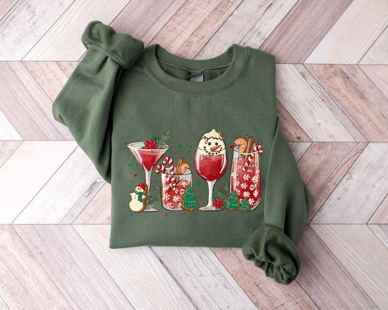 Christmas Wine Sweatshirt, Christmas Spirits Hoodie, Christmas Prosec Shirt, Christmas Glasses Shirt, Christmas Gift, Wine Lover Shirts Long Sleeve Cotton