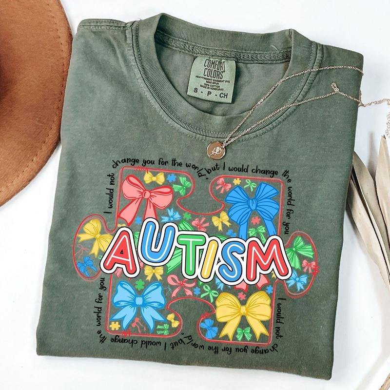 Comfort Colors Autism Awareness Coquette Shirt, Retro Autism Bow T-Shirt, Autism Advocate Shirt, Special Education T-Shirt, Unisex T-Shirt