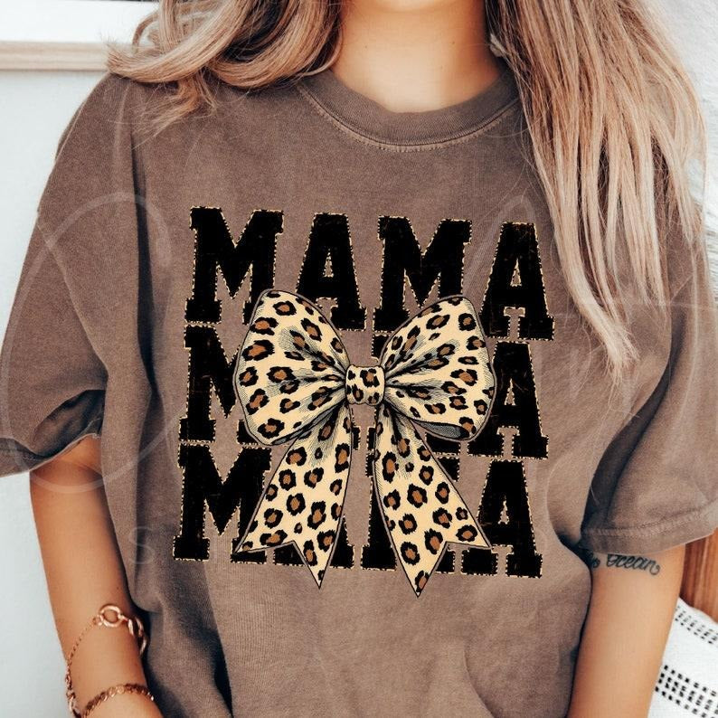 Comfort Colors Leopard Print Mama Coquette tshirt, Casual Short Sleeve Crew Neck T-shirt for Daily Wear, Graphic Tees, Summer Tops T-Shirt