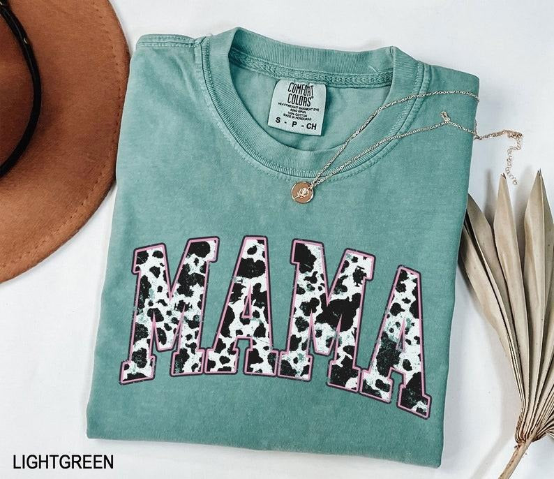 Comfort Colors Mama Pink Cow Western T-shirt, Western Mama T-Shirt, Retro Mama Varsity Shirt, gift for mothers Day, Women's TShirt
