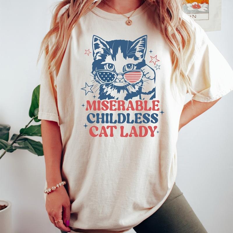 Comfort Colors Miserable Childless Cat Ladies For Kamala Shirt, Childless Cat Lady Shirt, Feminist Shirt, Democrat Shirt, Election T Shirt