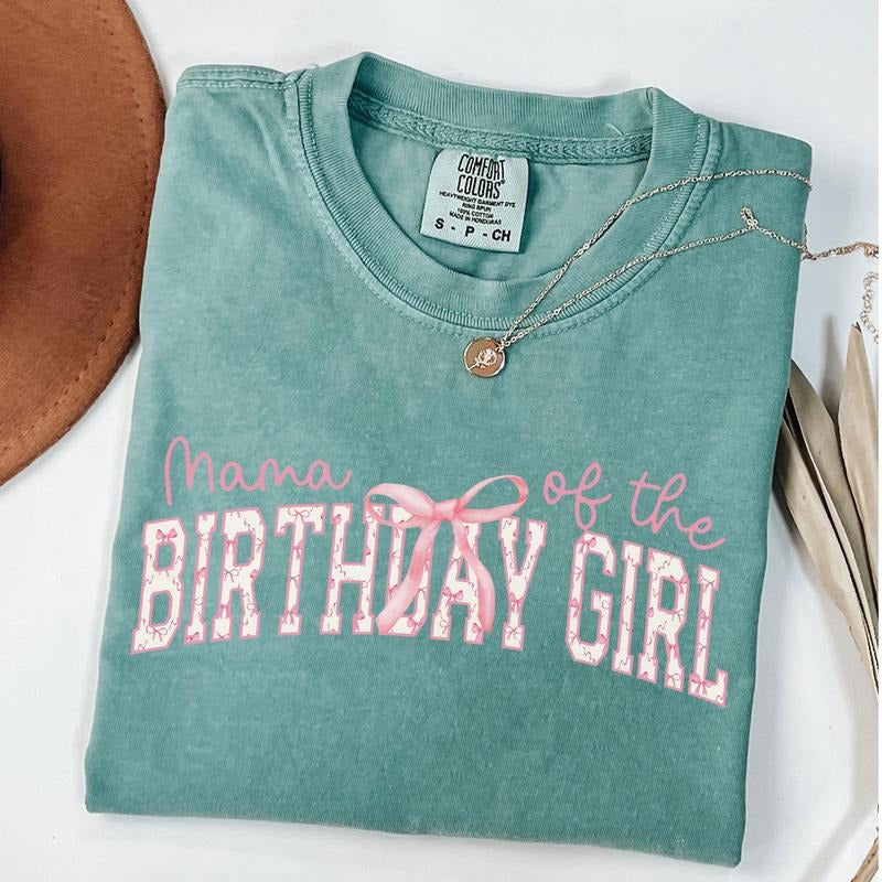Comfort Colors Pink Bow Mama of the Birthday Girl Shirt, Coquette Bow Mama T-shirt, Coquette Birthday Mom Party Tee, New Mom Gift