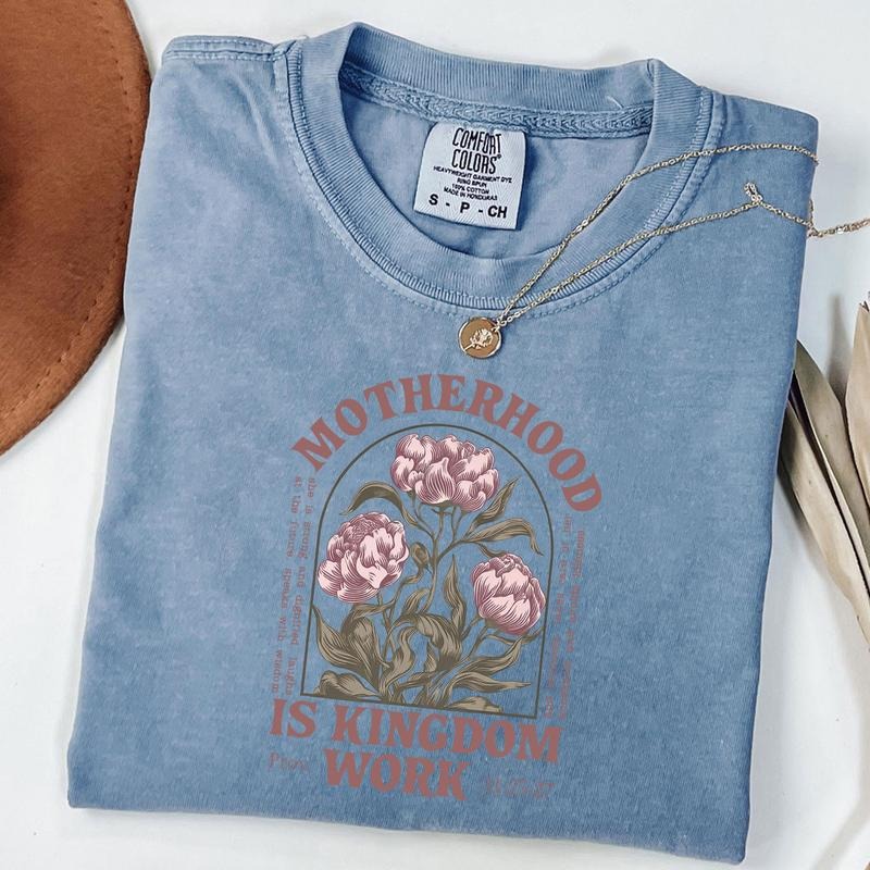 Comfort Colors Retro Motherhood Is Kingdom Work Shirt, Christian Mom Gift, Religious Mom Tee, Mother Day Gift, Unisex T-Shirt