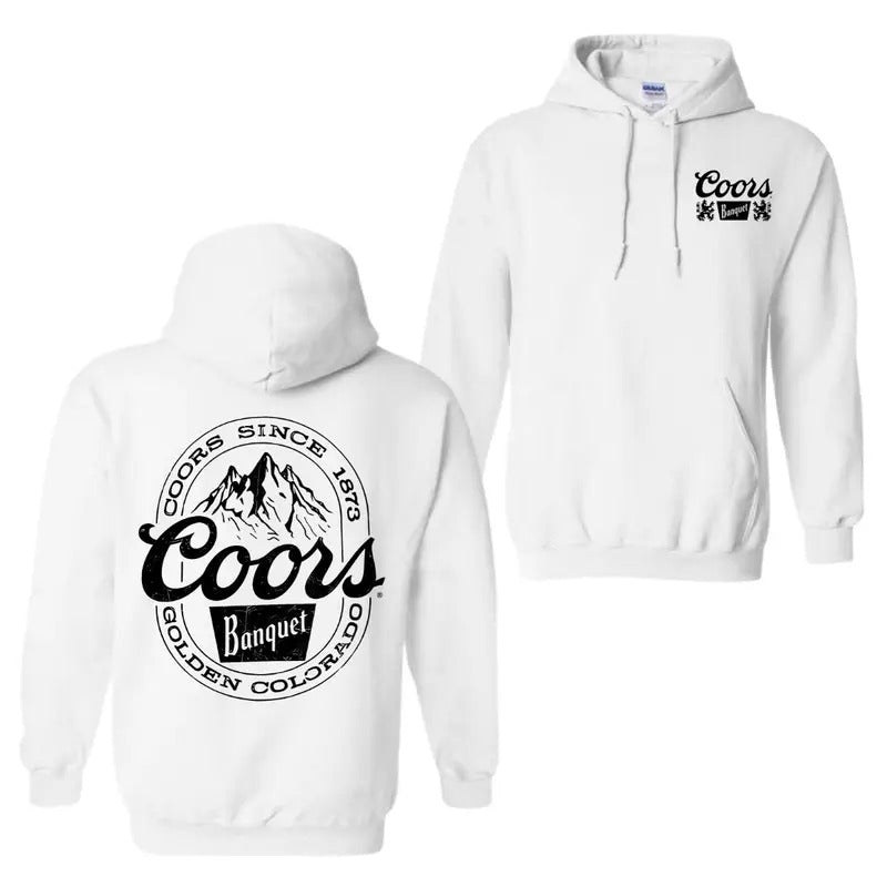 Coors Banquet Hoodie - Classic and Rugged Design with Retro Logo and Mountain Graphics, Unisex Hoodie