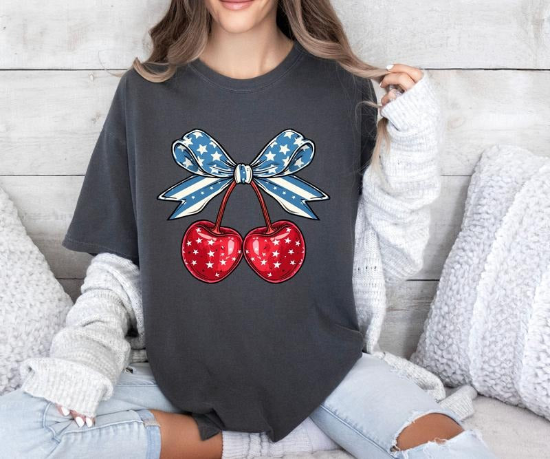 Coquette american flag Cherry Design Comfort colors Tee shirt