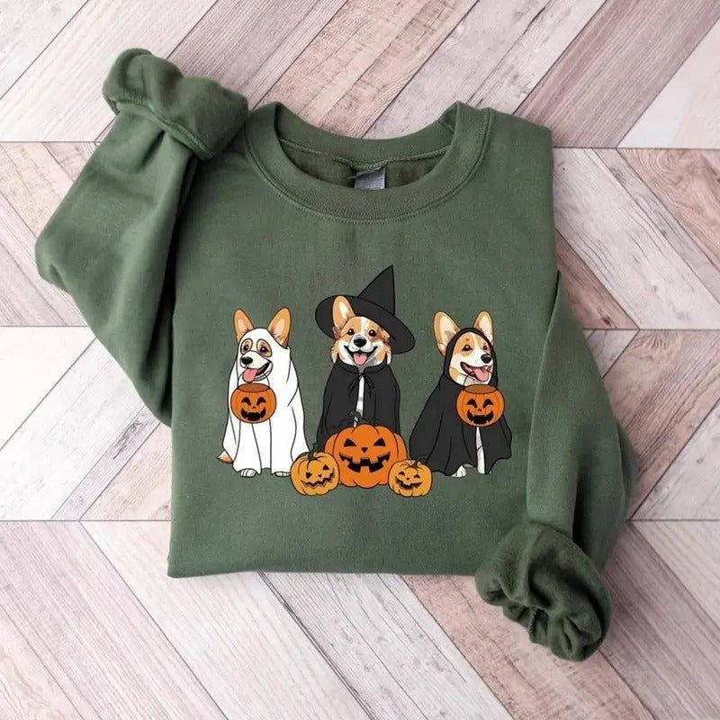 Corgi Dog Halloween Shirt Ghost Corgi Dog Shirt Retro Halloween, Dog Lover Dog Mom Halloween Shirt