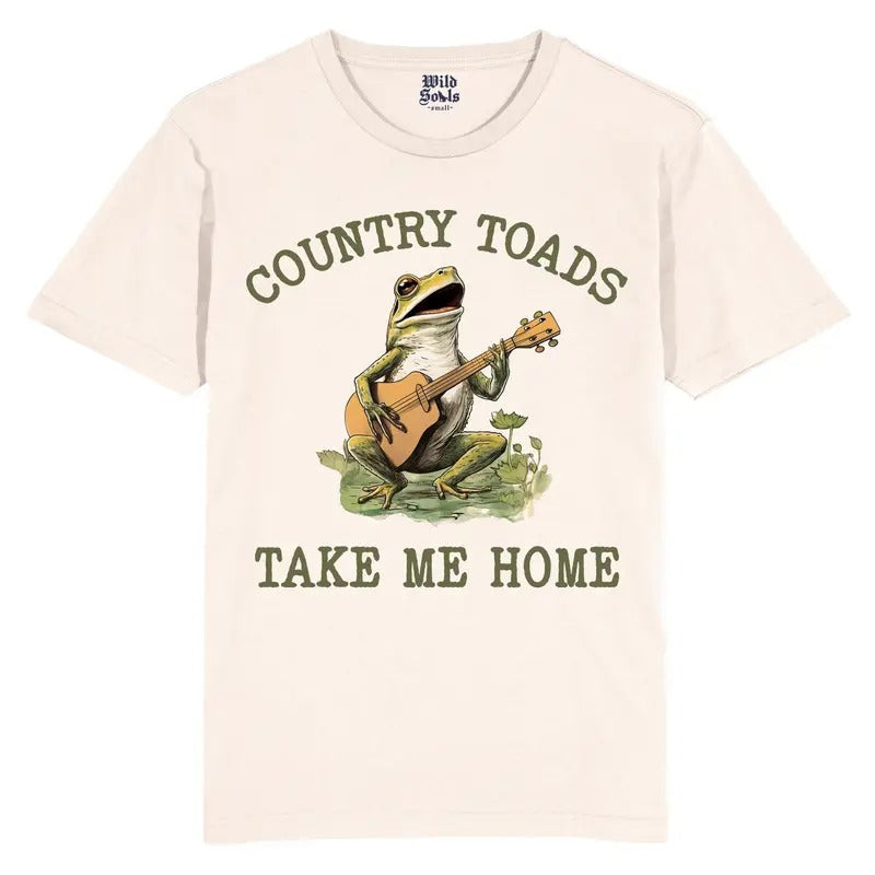 Country Roads , take me home, toad, playing music, frog, tshirt, T Shirt, Funny, rodeo, Meme, Cartoon Shirt, Retro Tee, Fun Gift, western