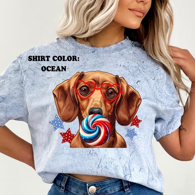 Dachshund July 4th Dog Shirt ~ Unisex Apparel Relaxed Fit Printed In The USA Clothing Womenswear Casual Comfort Cotton Top Athletic Boho Chic