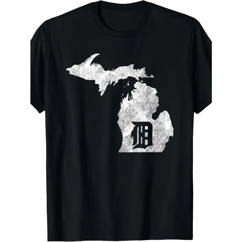 Detroit Michigan - Motor City, Midwest "D" Mitten T-Shirt Made in USA