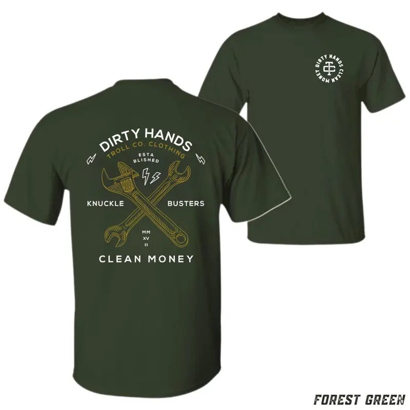 Dirty Hands T-shirt - Bold Mechanic Design, Knuckle Busters and Wrenches, Perfect for Skilled Workers and Tradesmen
