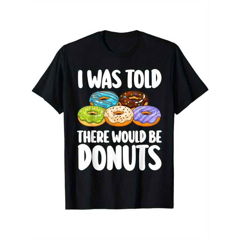 Donut Art Cotton T-Shirt - Novelty Doughnut Print, Perfect for Halloween, Thanksgiving & Christmas Gifts, Machine Washable, Sizes S-XXXL, Black made in usa