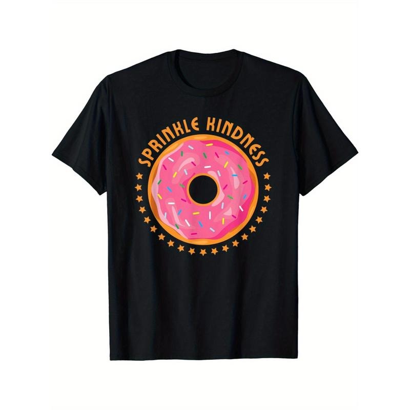 Donut Day Sprinkle Kindness Doughnut Graphic T-Shirt, 100% Cotton, Casual Crew Neck, High Stretch, Knit Fabric, Regular Fit, for Adults, All-Season Tee for Donut Lovers made in usa