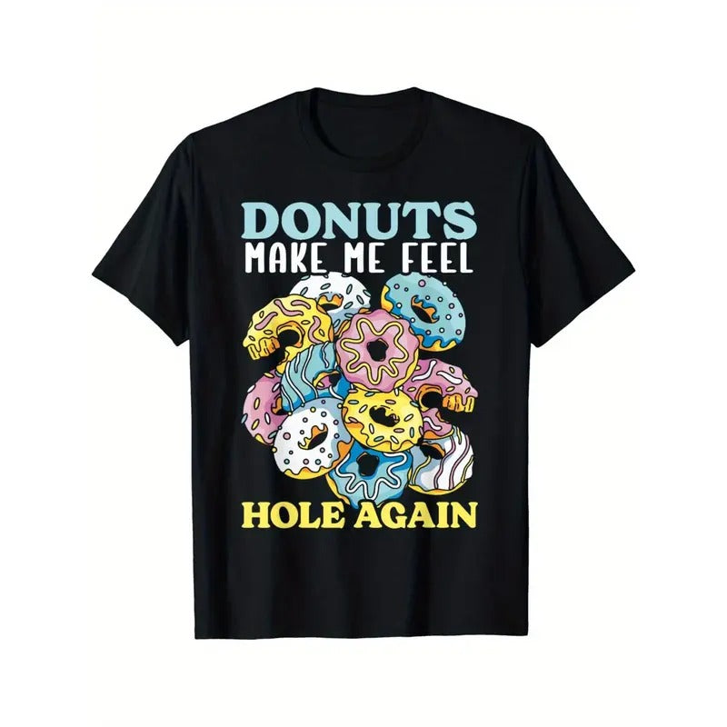 Donut Lover's Delight: Men's Cotton T-Shirt with Sweet Doughnut Print - Casual, Stretchy & Machine Washable for All Seasons made in usa