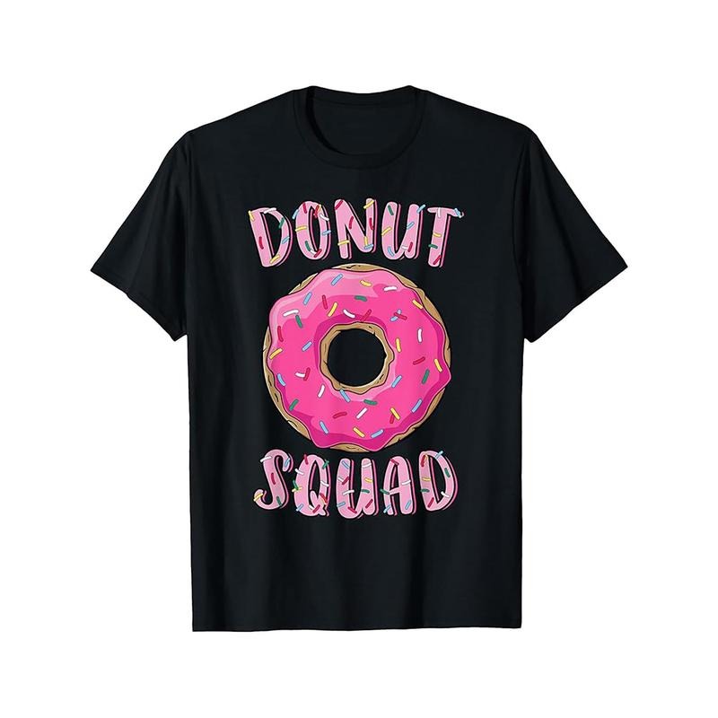 Donut Squad Matching T-Shirts for Men - Pink Doughnut & Sprinkles Print, Cotton Blend, Casual Round Neck Tees made in usa