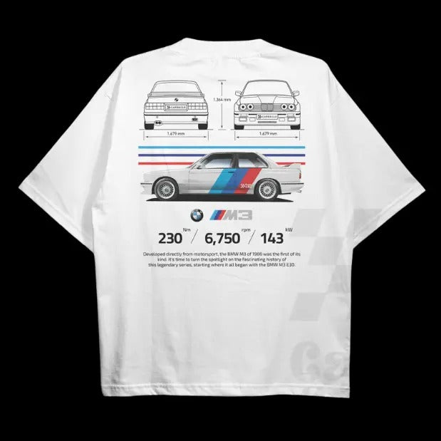 Drive in Style: Car-Themed T-Shirts, E30 M3 BluePrint T-Shirt, E30 M3 BluePrint Technical Specs T-Shirt, Racing Shirt, Sport Car Shirt Menswear Top