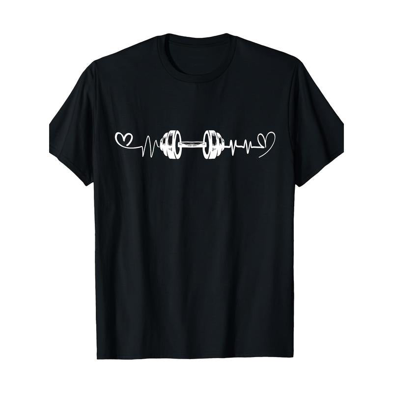 Dumbbell Pulse Fun Gym Fitness Heartbeat Fitness Vibration Men's 100% cotton T-shirt Made in USA