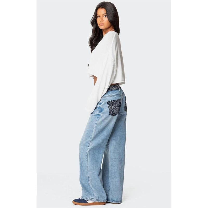 Edikted Women's Bandana Bliss Low Rise Jeans