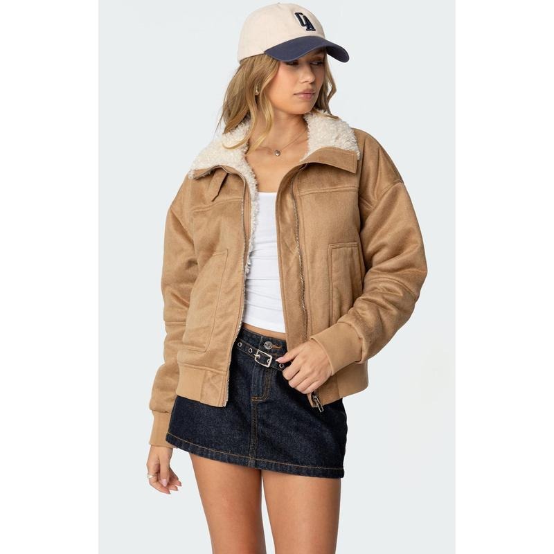 Edikted Women's Faux Suede Bomber Jacket