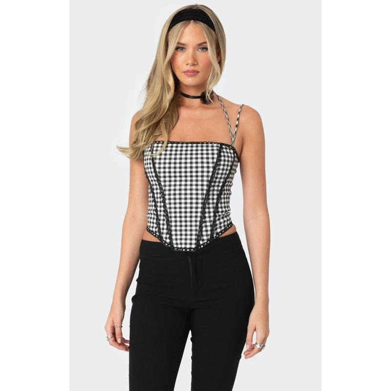 Edikted Women's Gingham Lace Trim Corset