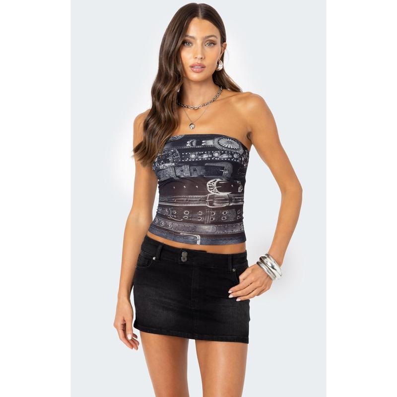 Edikted Women's Layered Belt Mesh Tube Top