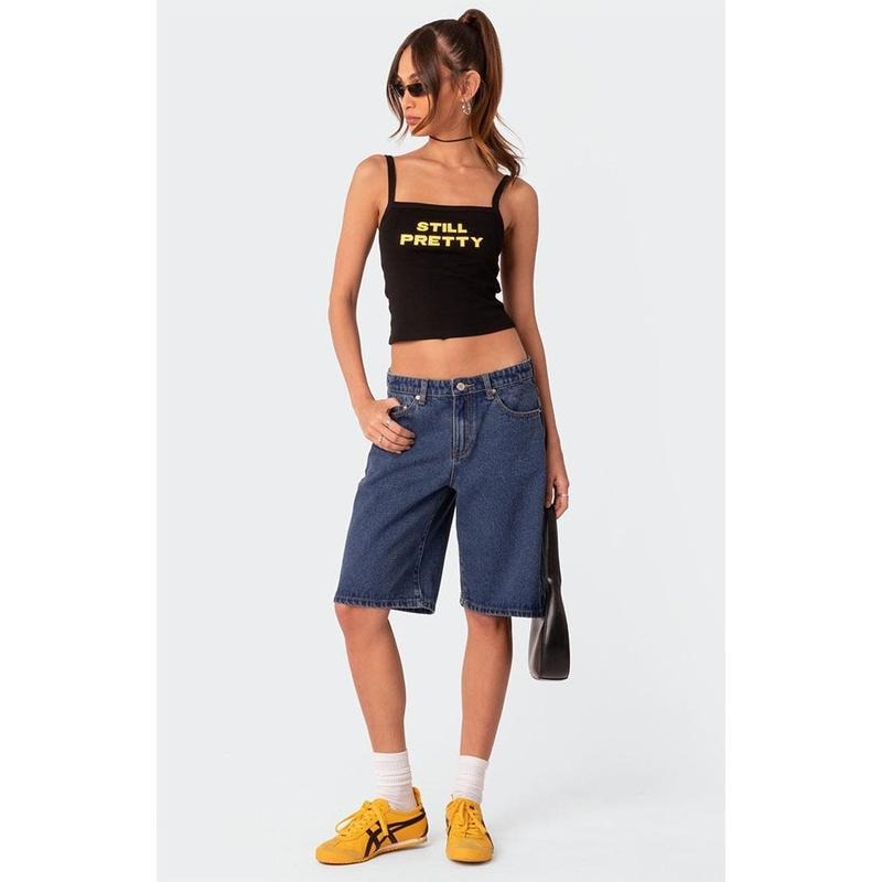 Edikted Women's Oversized Low Rise Denim Bermuda Shorts