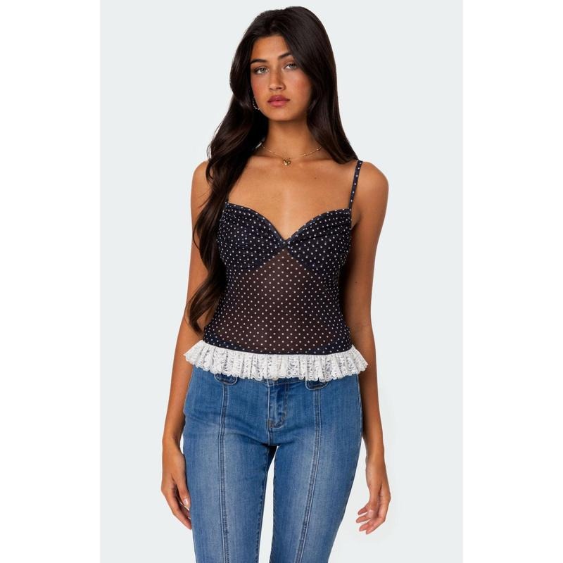 Edikted Women's Polka Dot Cupped Mesh Tank Top