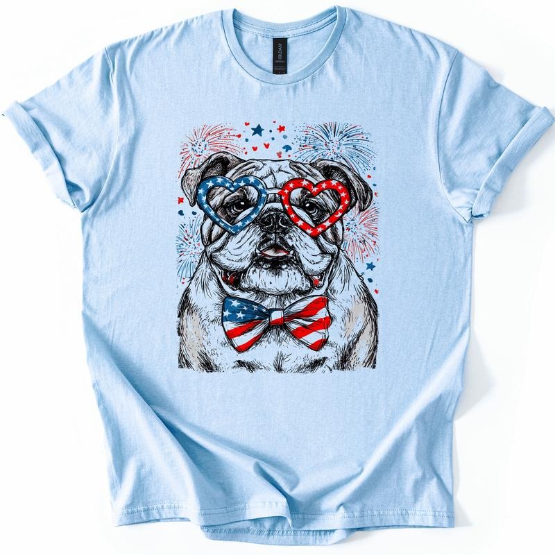 English Bulldog Patriotic Dog, USA, America, Pet Lover, 4th of July, Soft Style T-Shirt, Soft Style Tee, Women's Graphic Tshirt