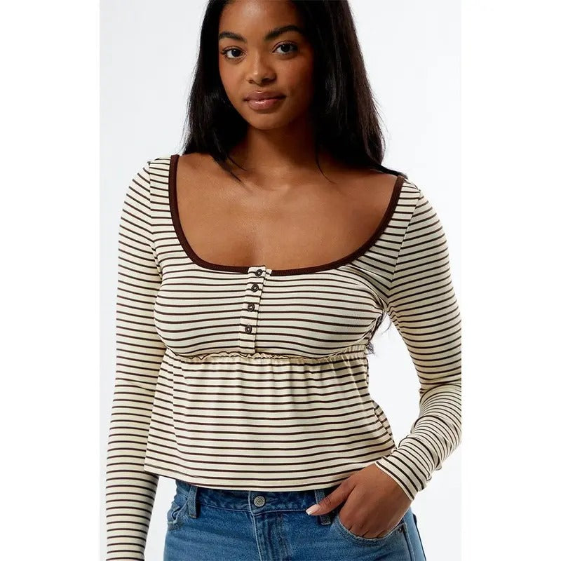 Est. PAC 1980 Women's Striped Long Sleeve Babydoll Top
