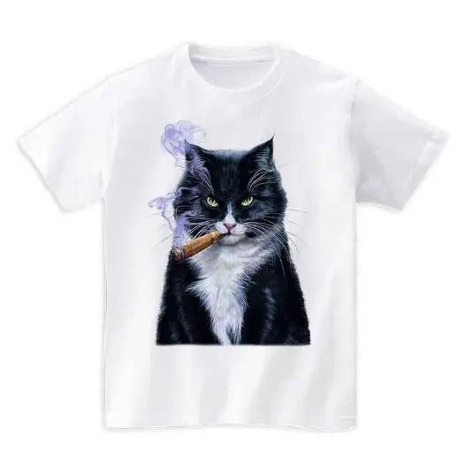 Evil Bicolor Cat with Cigar - Short Sleeve Unisex, Men Made in USA