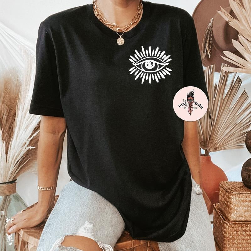 Evil Eye Tee, Witchy evil pocket tee, Evil Eye black shirt, Witchy eye tee, evil eye pocket shirt design, eye T-shirt