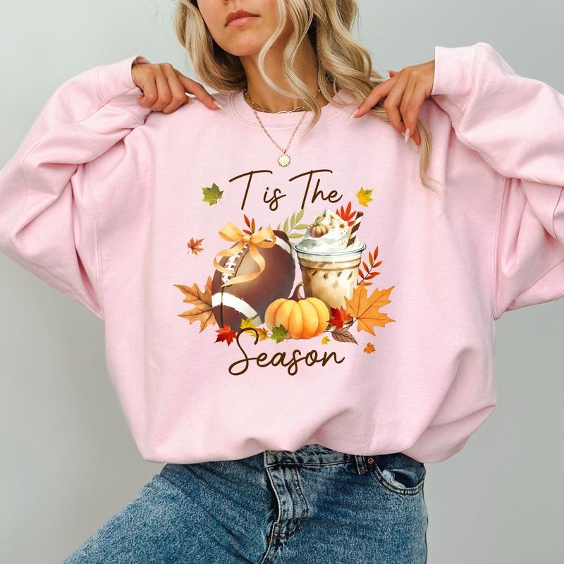 Fall Tis The Season Sweatshirt, Fall Football Sweatshirt, Pumpkin Spice Sweater, Fall Autumn Graphic Crewneck, Spooky Season Sweater, Cute Fall Sweatshirt for Girls, Comfy Long Sleeve Pullover, Women's Tops, Casual Womenswear, Comfort Fabric Cotton Top