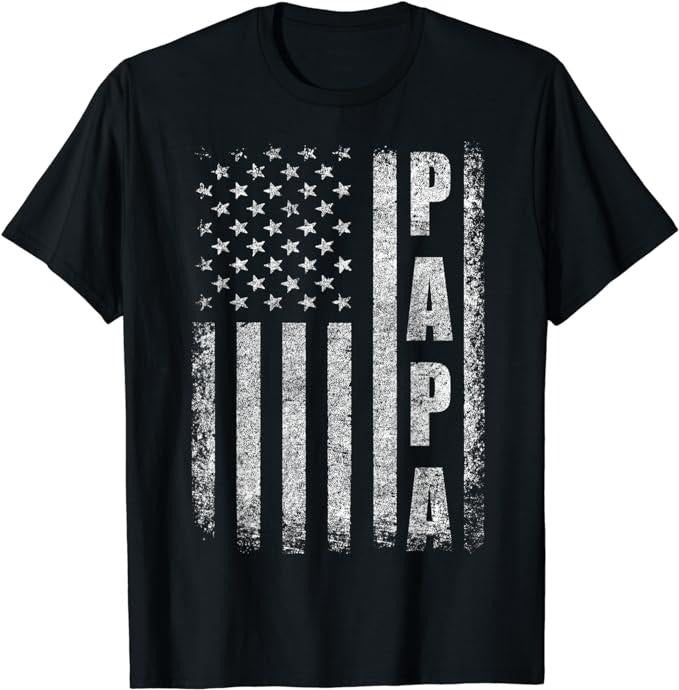 Father's Day T-Shirt, Gifts For Dad, Proud Papa Funny Fathers Day 2024 Gifts Dad America USA Flag T-Shirt Menswear Top