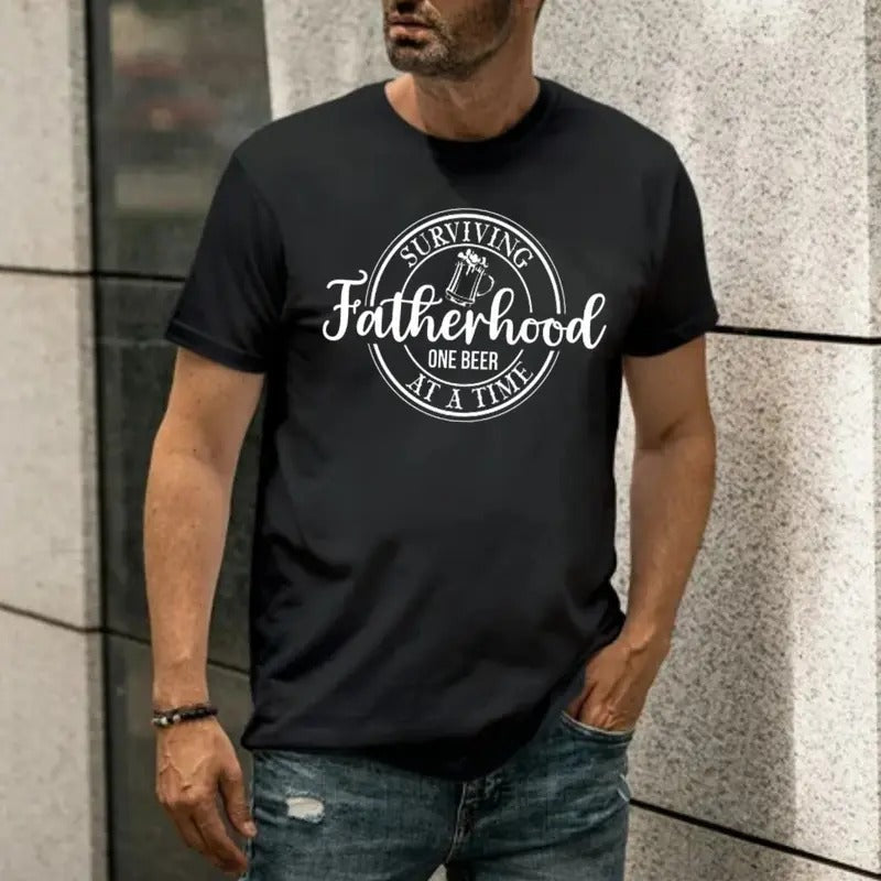 Fathers Day Gift, Funny Dad, Fatherhood Tshirt, Dad Gift, Beer Lover Dad Shirt,Surviving Fatherhood One Beer At A Time Tshirt, Unisex T-Shirt, Gifts For Man, Short Sleeve Tee Shirt, Gifts For Birthday Fathers Day