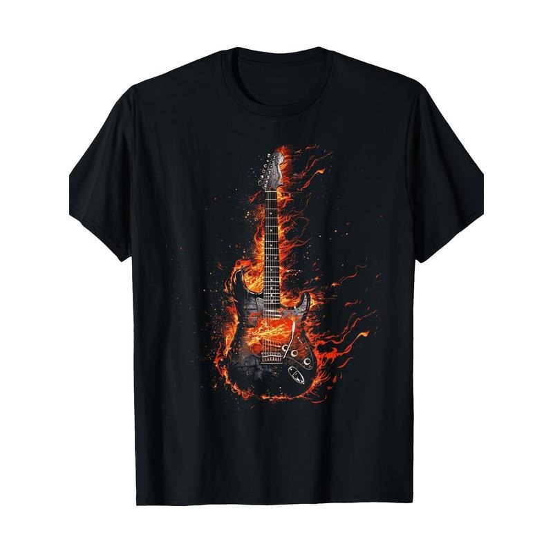 Flame T-shirt Electric guitar T-shirt for men made in usa