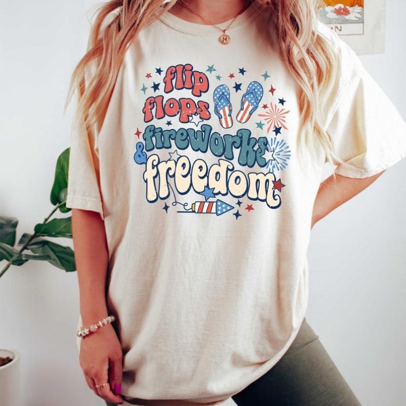 Flip Flops,Fireworks,Freedom Shirt, Patriotic Shirt, Fourth of July Shirt, 4th of July Shirt, Independence Day Shirt, Memorial Day