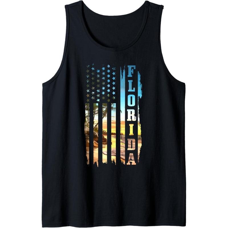 Florida American Flag Pride Beach Surfer Patriotic Gift Tank Top made in USA