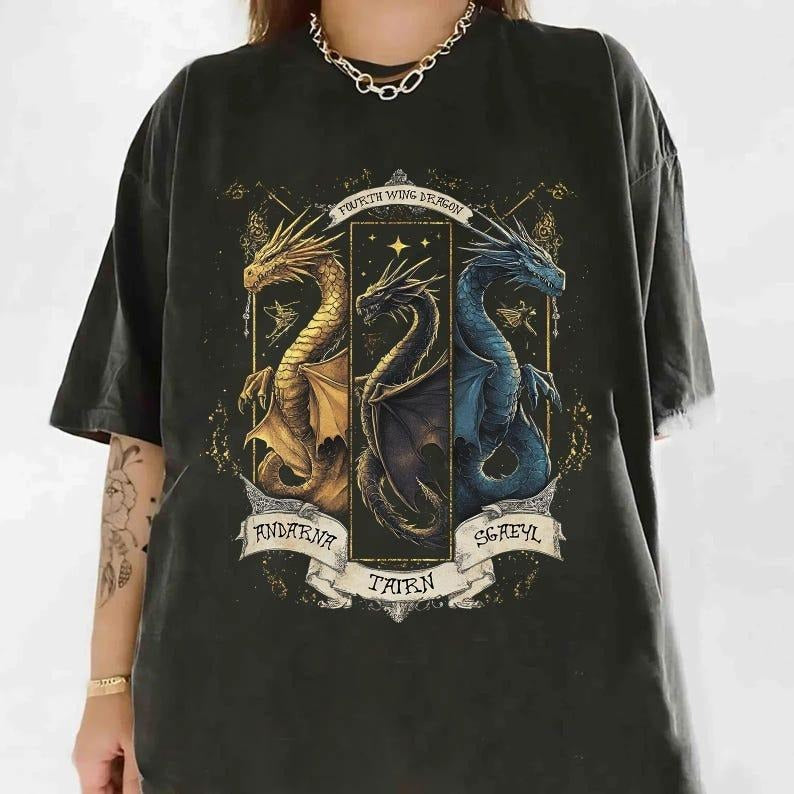 Fourth Wing Dragon Comfort Colors Shirt, Tairn & Andarna and Sgaeyl Shirt, Basgiath War College Tee, Andarna Hoodie, Bookish Gift for Reader