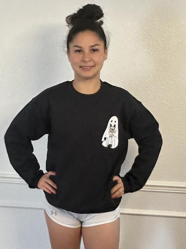 French Bulldog Halloween Ghost Embroidered Crewneck Sweatshirt
