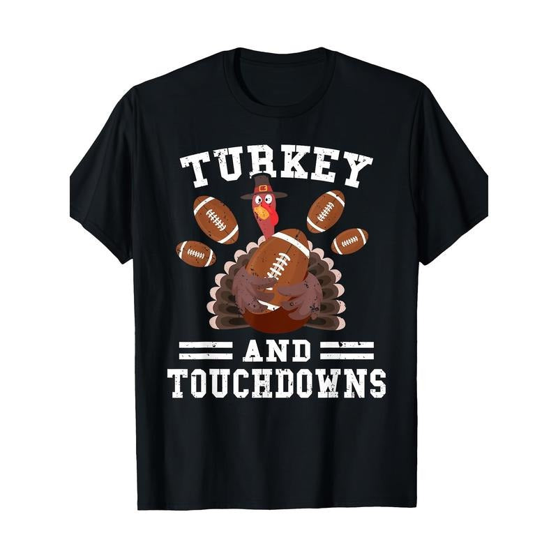 Fun Thanksgiving Turkey And Touchdown Football Men's T-Shirt - - 100% Pure Cotton 220g made in usa