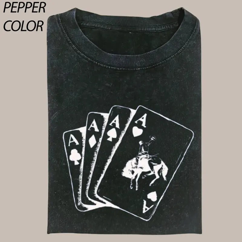 Funny Ace Card Cowboy T-shirt, Playing Card Shirt,Vintage Poker Graphic Tee Gift For Boyfriend Menswear Top Streetwear