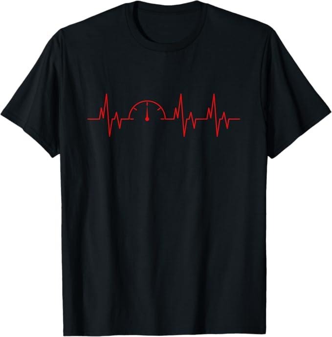 Funny Auto Mechanic Shirt, Funny Car Speedometer Auto Mechanic Guys Heartbeat Gift T-Shirt - Menswear Casual Cotton
