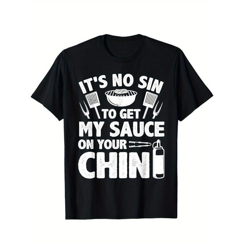 Funny BBQ Printed Men's Cotton Graphic T-shirt, Casual Short Sleeve Crew Neck T-shirt, Men's Tee For Outdoor made in usastyle{n002}2