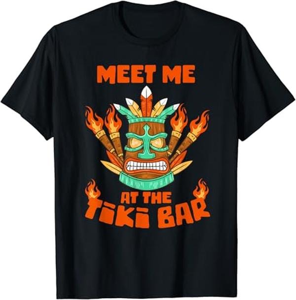 Funny Bar Shirts, Meet Me At The Tiki Bar Hawaiian Beach Luau Aloha T-Shirt Menswear Top - Funny Shirts For Night Out Casual Classic