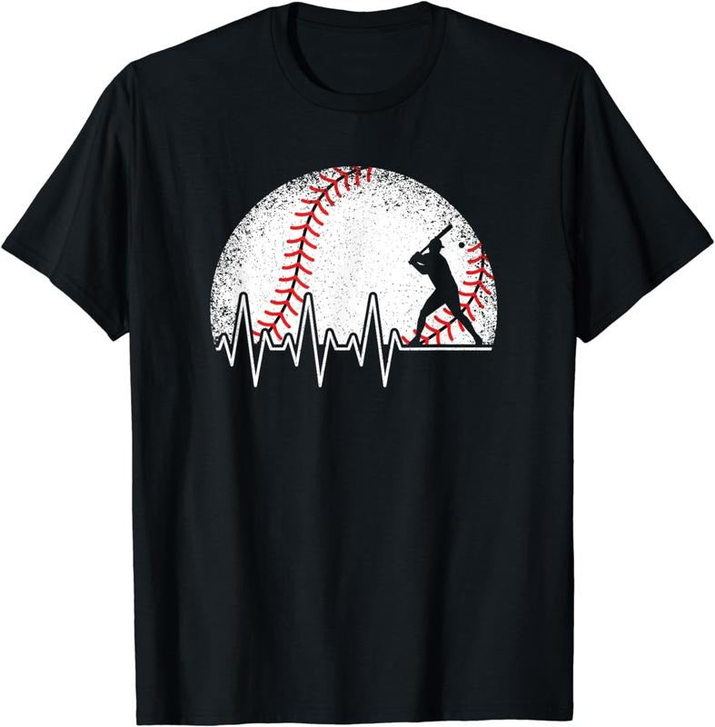 Funny Baseball Shirt, Funny Baseball Heartbeat Baseball Player T-Shirt Menswear Top Menswear Top