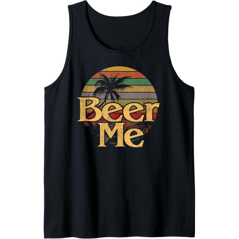 Funny Beer Me Vintage Retro California Beach Sunset Fashion Tank Top made in usa