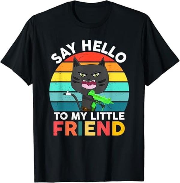 Funny Best Friend Shirts, Gift For Best Friend, Say Hello To My Little Friend Cat Funny Vintage Cat Meme T-Shirt Basic