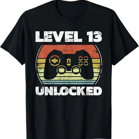 Funny Birthday Shirts, Level 13 Unlocked Funny Video Gamer 13th Birthday T-Shirt - Menswear Top
